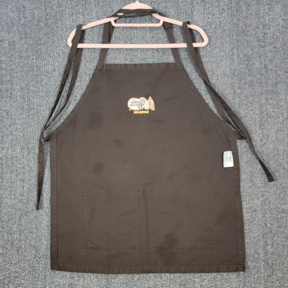 Lot of 2 Cracker Barrel Old Country Store Apron Brown Pockets Adjustable Bib